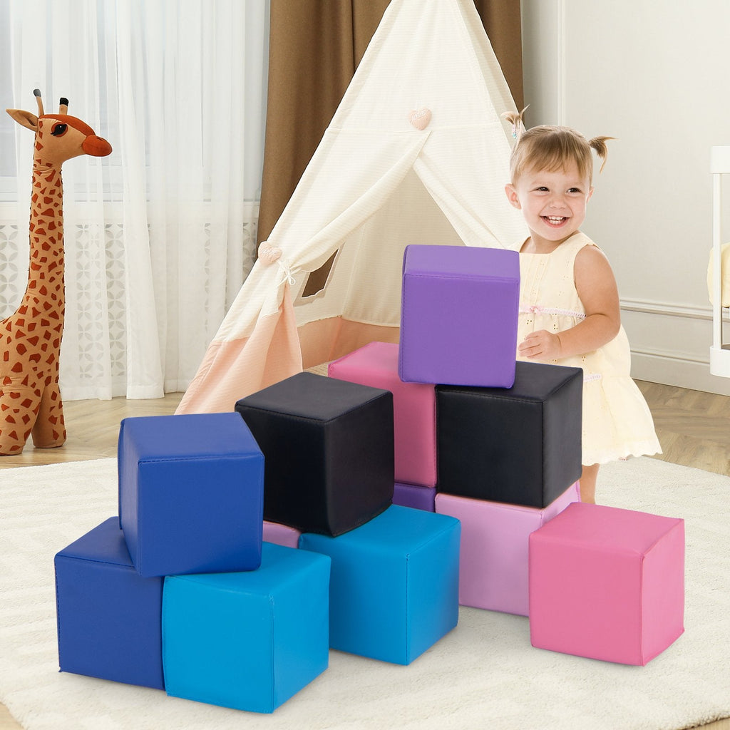 12 Pieces Soft Foam Building Blocks Climbing Foam Cubes Set for Kids-Deep Multicolor