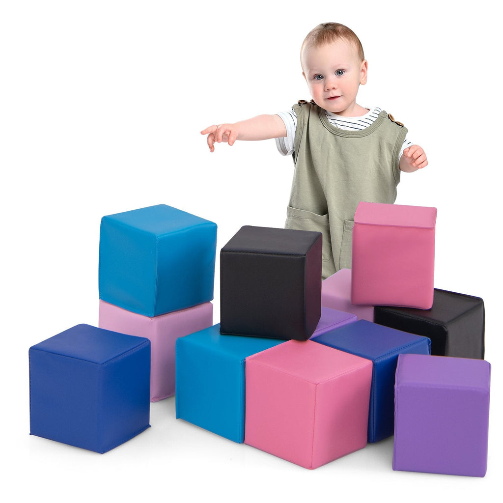 12 Pieces Soft Foam Building Blocks Climbing Foam Cubes Set for Kids-Deep Multicolor