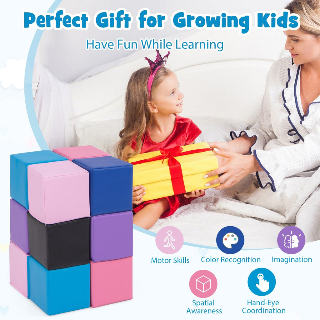 12 Pieces Soft Foam Building Blocks Climbing Foam Cubes Set for Kids-Deep Multicolor