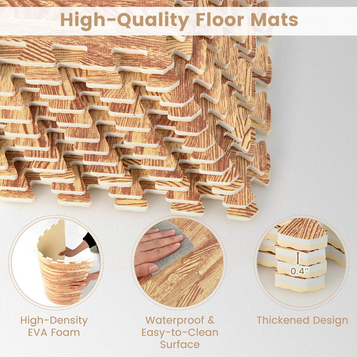 12 Tiles Wood Grain Foam Floor Mats with Borders