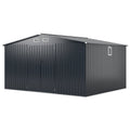 12 x 9.8 Feet Outdoor Storage Shed with Lockable Door and Pitched Roof-Gray