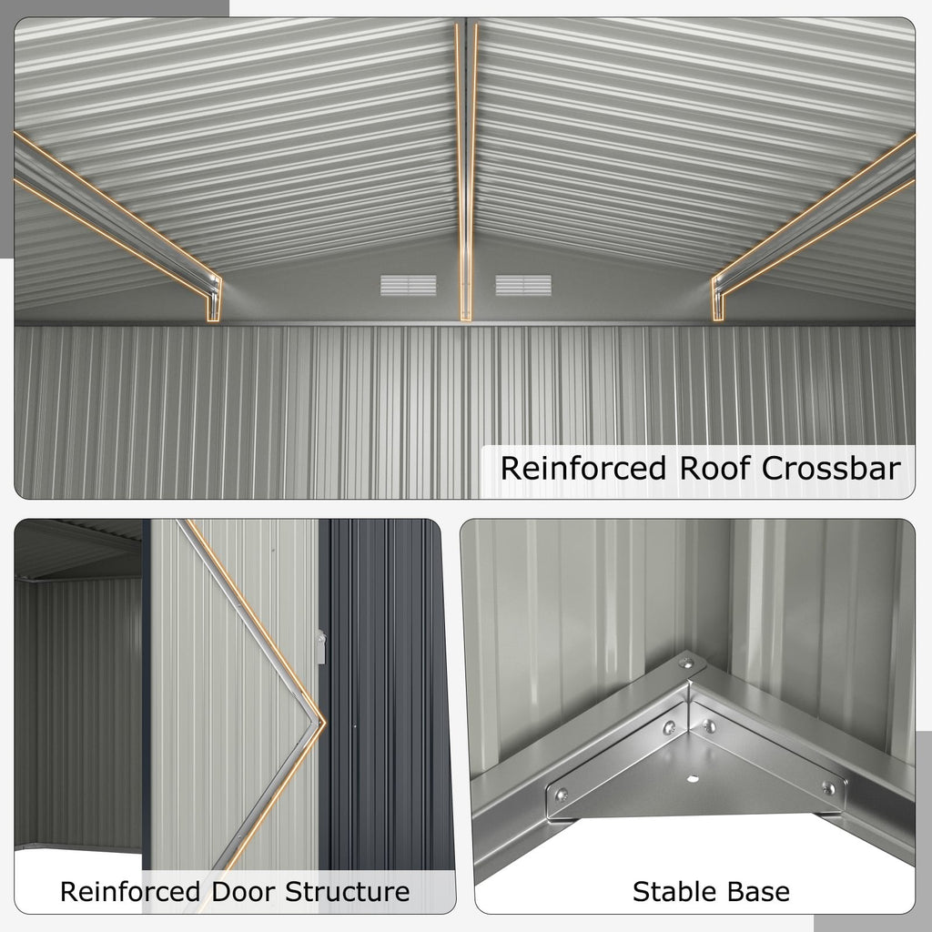 12 x 9.8 Feet Outdoor Storage Shed with Lockable Door and Pitched Roof-Gray