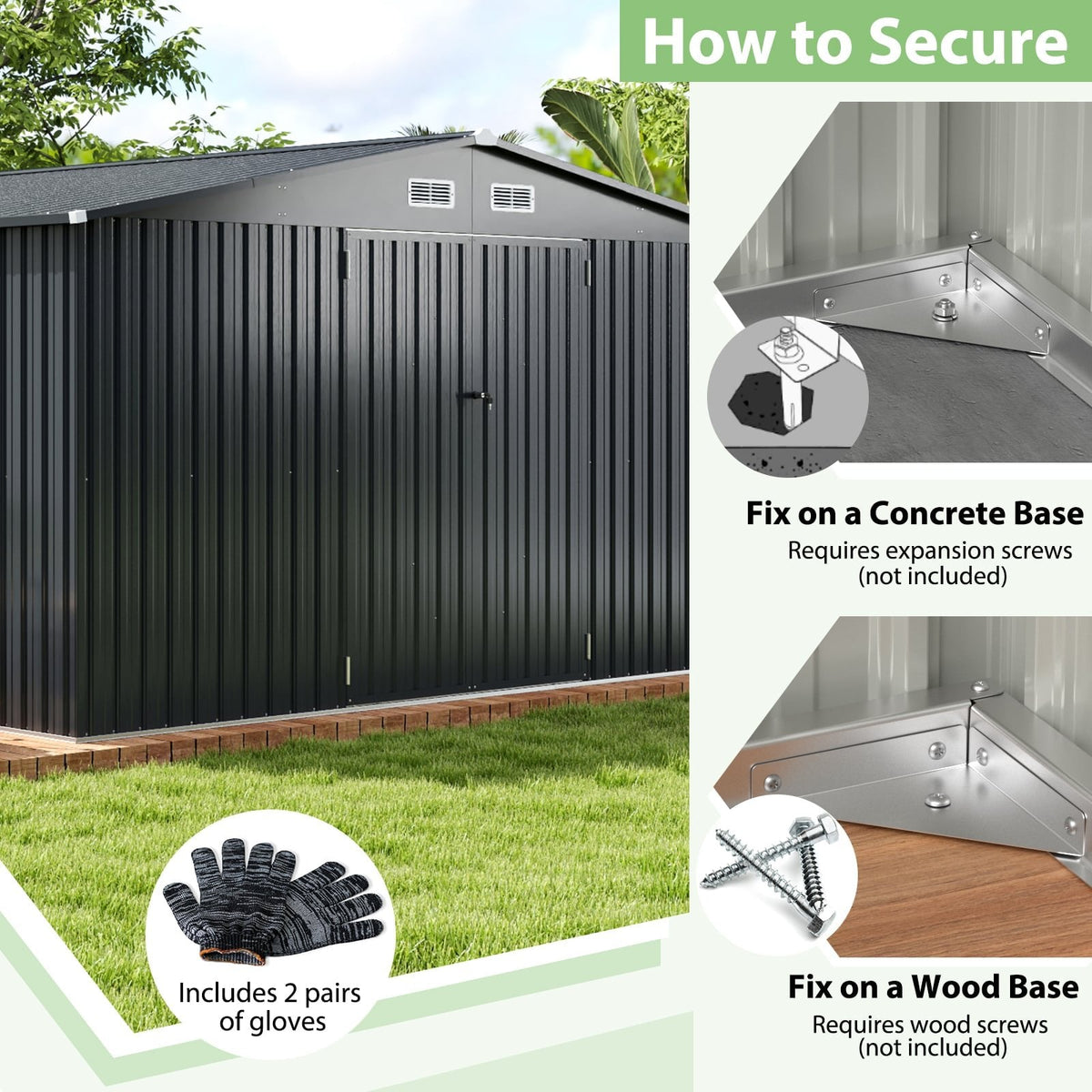 12 x 9.8 Feet Outdoor Storage Shed with Lockable Door and Pitched Roof-Gray