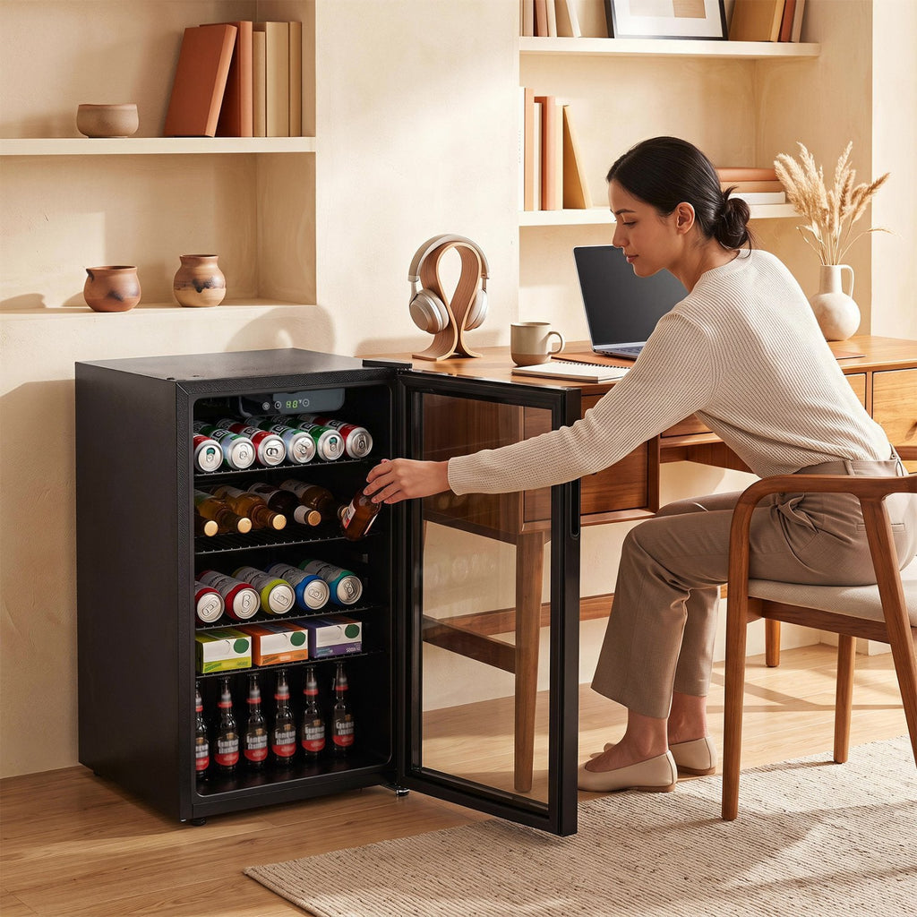 Compact Beverage Refrigerator with Glass Door and 4 Adjustable Shelves