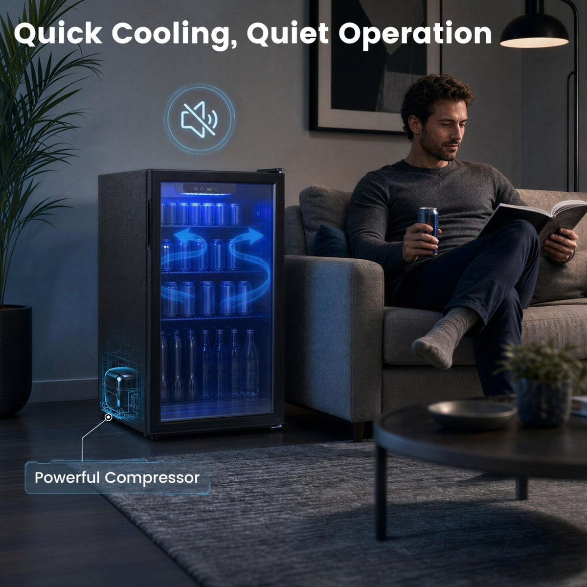 Compact Beverage Refrigerator with Glass Door and 4 Adjustable Shelves