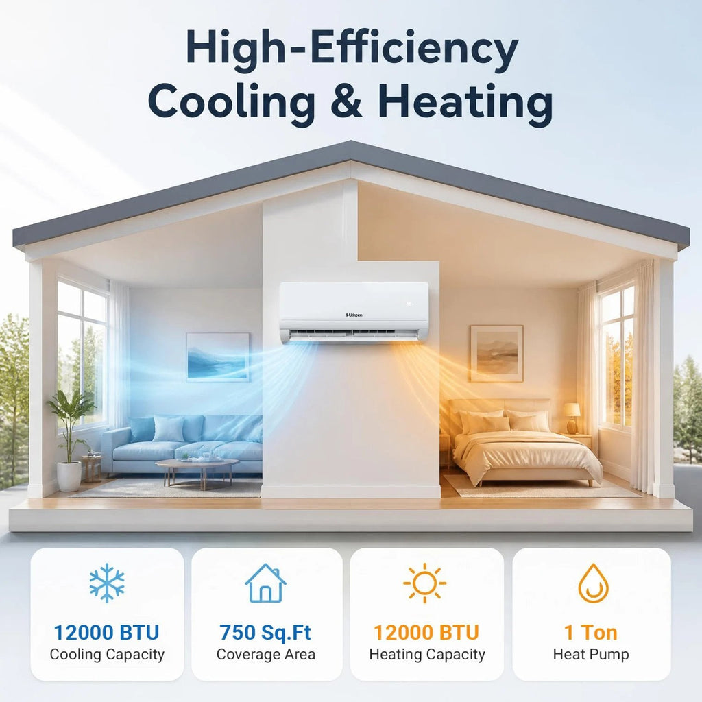 Lithzen 12000 BTU 208-230V 17 SEER2 Mini Split Air Conditioner and Heater WiFi Enabled