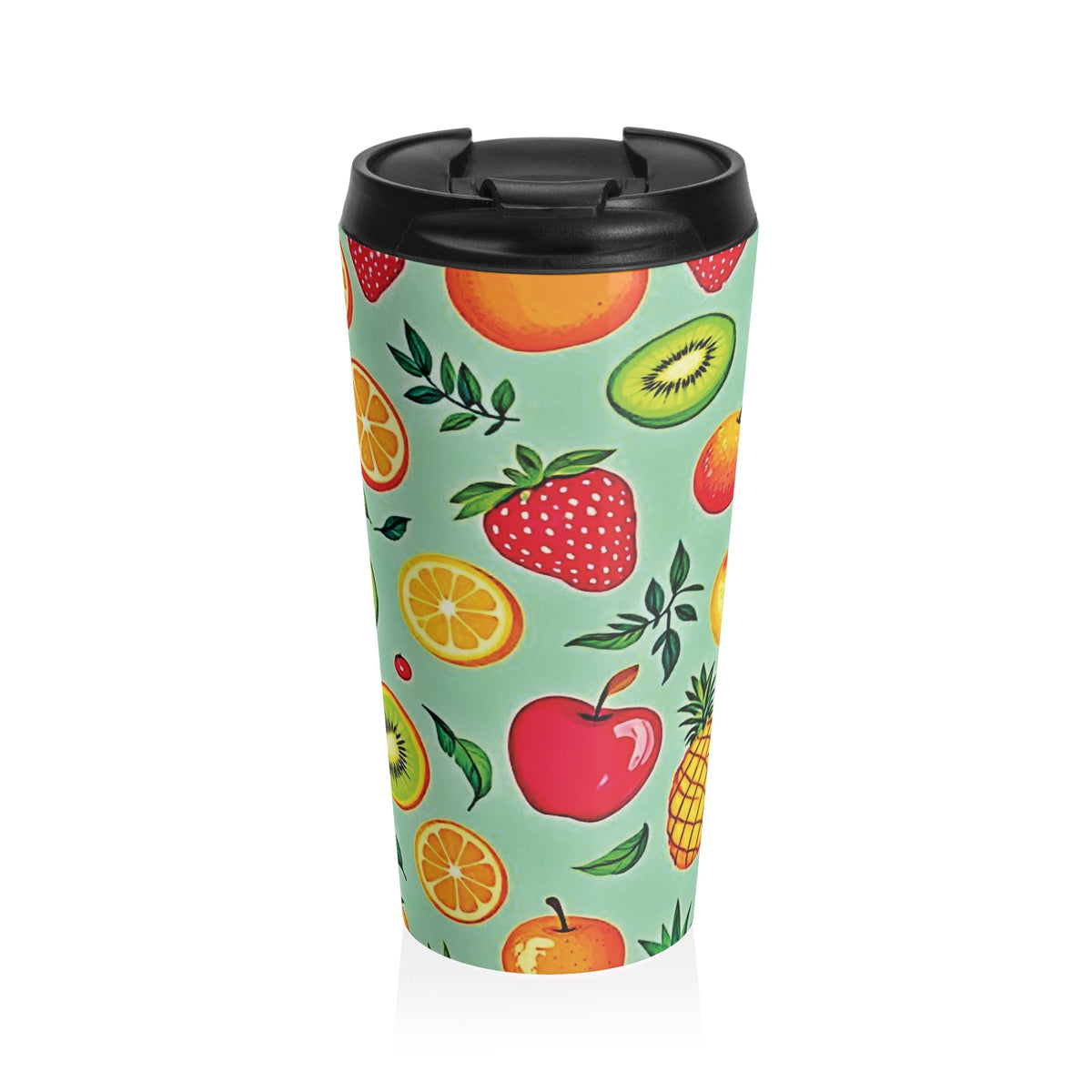 Colorful Fruit Pattern Travel Mug | Strawberry Apple Orange Kiwi Pineapple