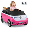 12V Licensed Volkswagen Kids Ride On Bus with Rear Storage, Mirrors, LED Headlights and 2.4G Parent Remote, Pink