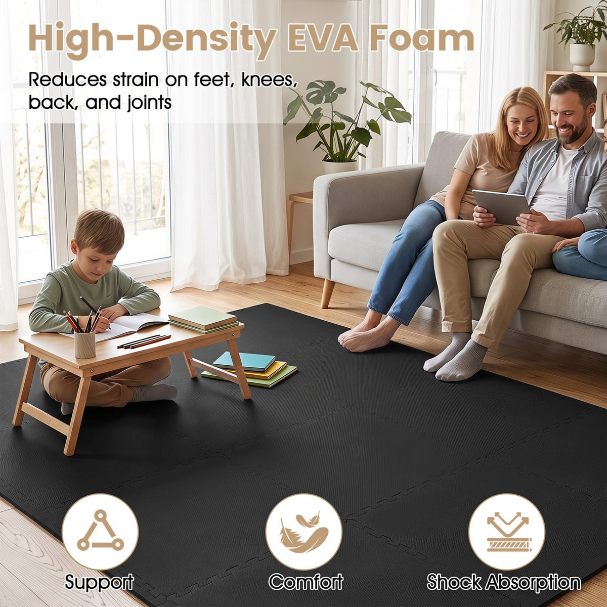 12 Pack Non-Slip Protective Interlocking EVA Foam Floor Tiles-Black