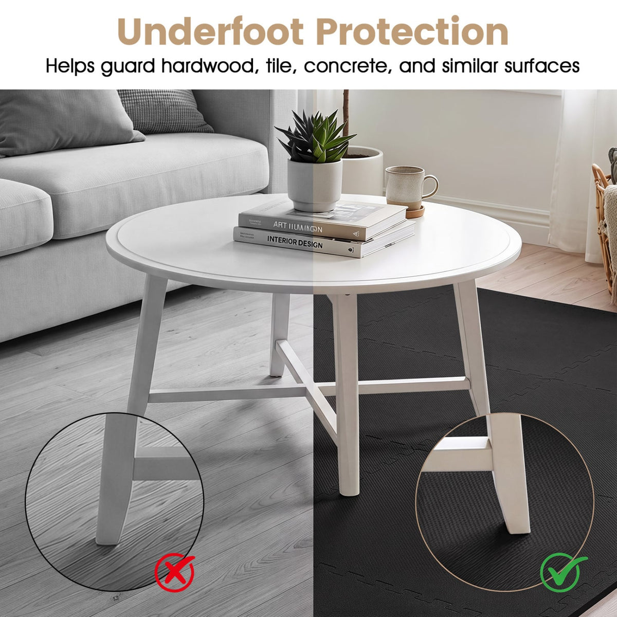 12 Pack Non-Slip Protective Interlocking EVA Foam Floor Tiles-Black