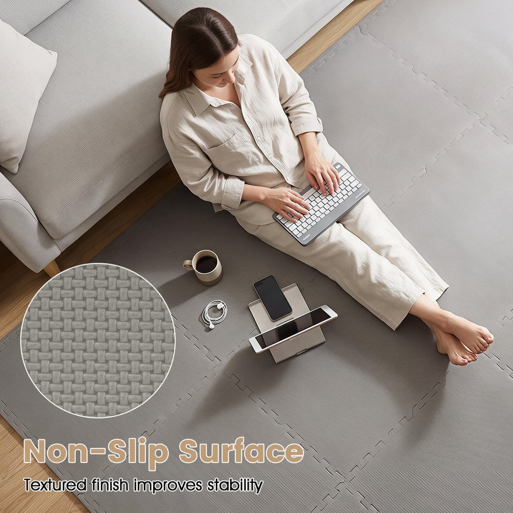 12 Pack Non-Slip Protective Interlocking EVA Foam Floor Tiles-Gray