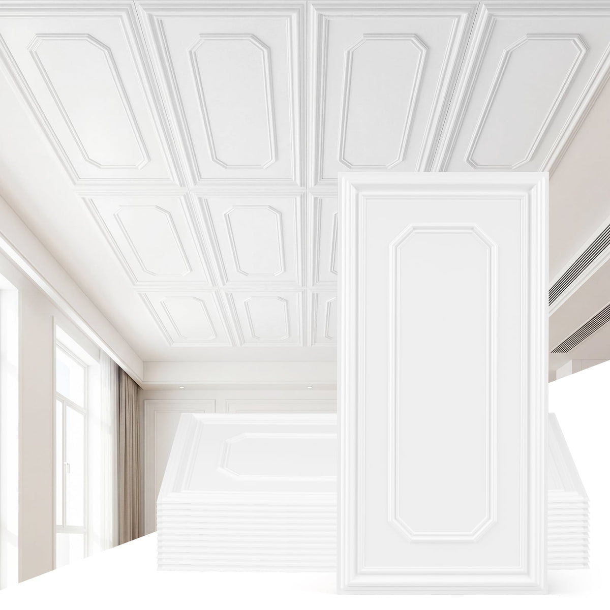 12 Pieces Ceiling Tiles Decorative PVC Ceiling Covering Panels