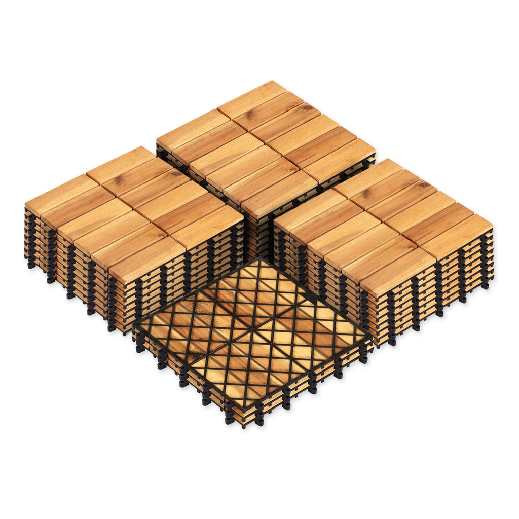 12 x 12 Inch 27 Pieces Acacia Wood Interlocking Deck Tiles-Natural