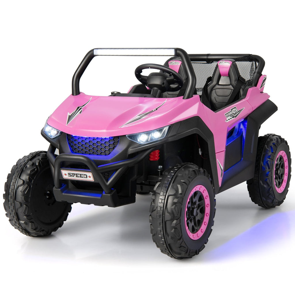 12V 2 Seater Kids Ride On UTV with Media Centre, Storage Net Bag, 3 Point Belts and 2.4G Remote, 130 lb Capacity, Pink