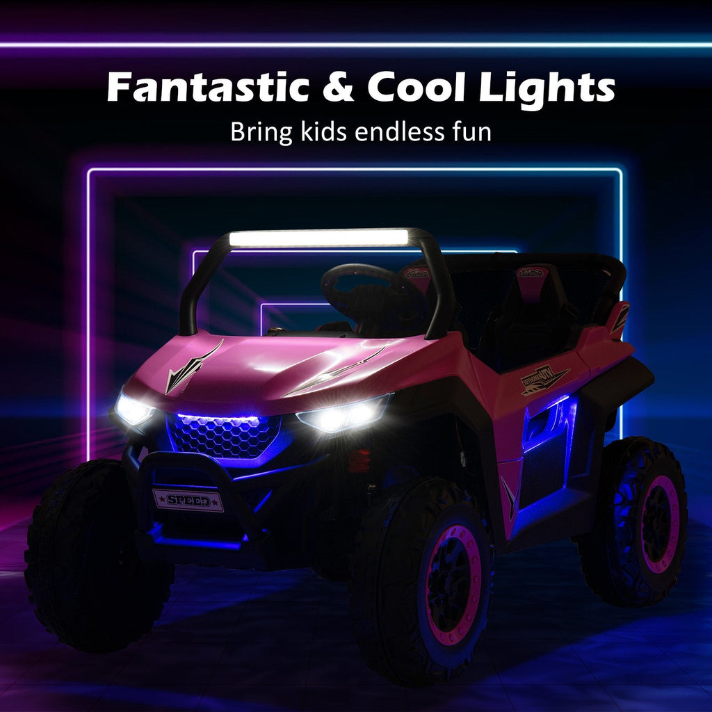 12V 2 Seater Kids Ride On UTV with Media Centre, Storage Net Bag, 3 Point Belts and 2.4G Remote, 130 lb Capacity, Pink