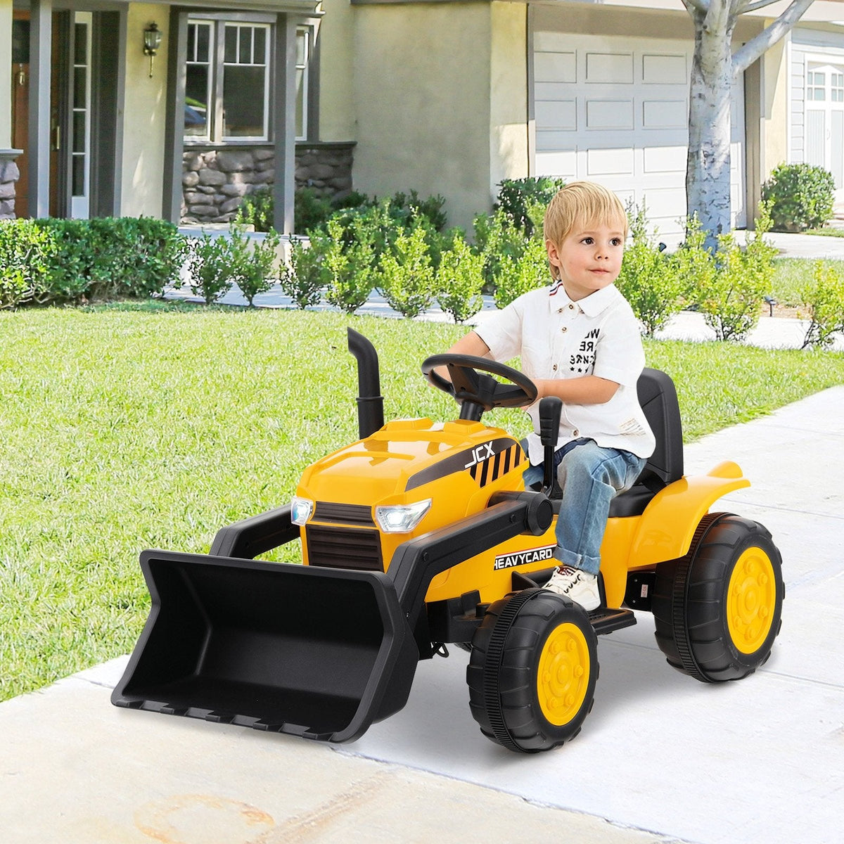 12V Kids Ride On Excavator with Adjustable Digging Bucket, Locking Arm Hook, Slow Start and Adult Only Remote, Yellow