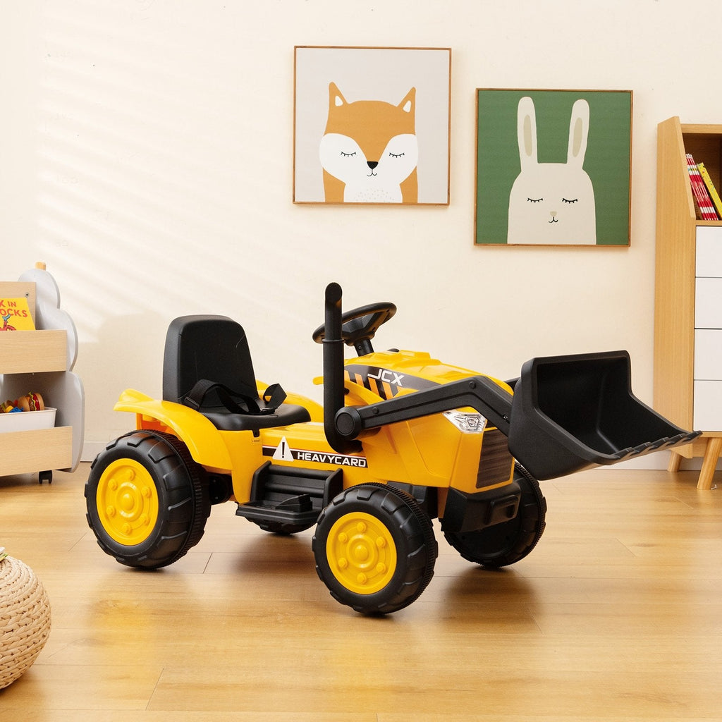 12V Kids Ride On Excavator with Adjustable Digging Bucket, Locking Arm Hook, Slow Start and Adult Only Remote, Yellow
