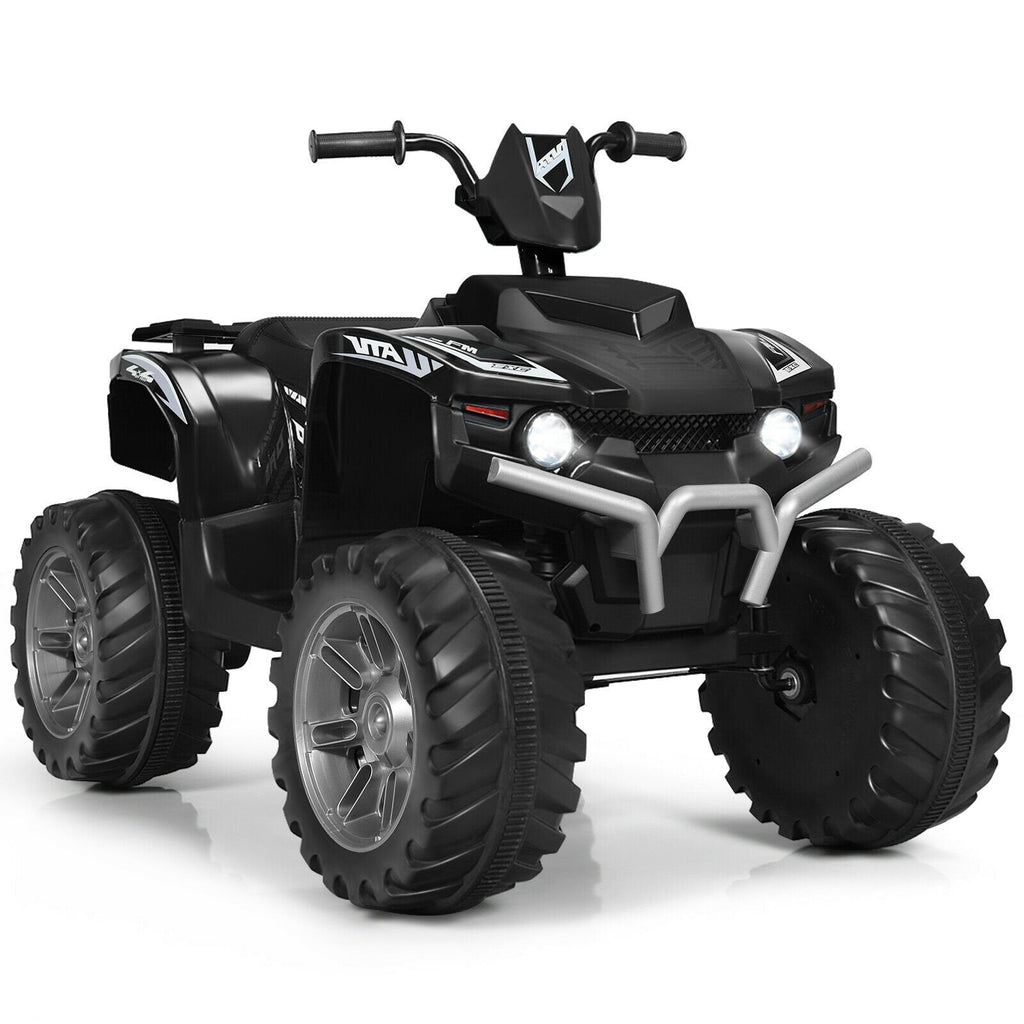 12V Kids Ride On ATV Quad with Slow Start, High and Low Speed, LED Lights, USB and Treaded Tyres, 77 lb, Black