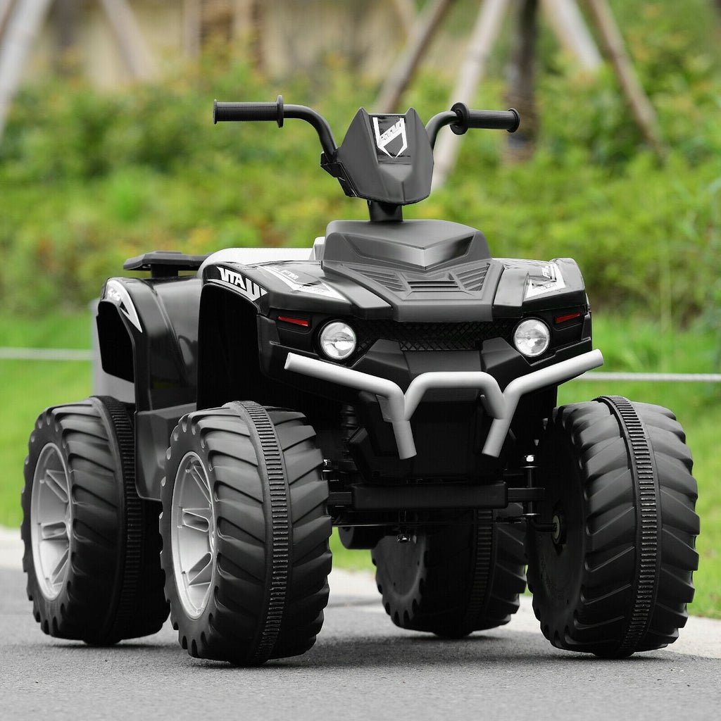 12V Kids Ride On ATV Quad with Slow Start, High and Low Speed, LED Lights, USB and Treaded Tyres, 77 lb, Black