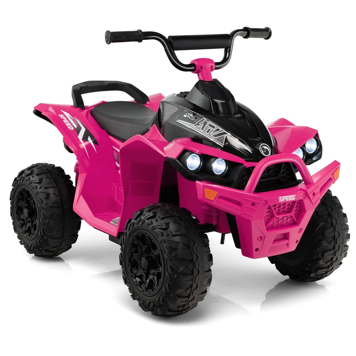 12V Kids Ride On ATV Quad with 77 lb Load Capacity, High and Low Speed, Portable Handle and Headlights, Ages 3 to 8, Pink