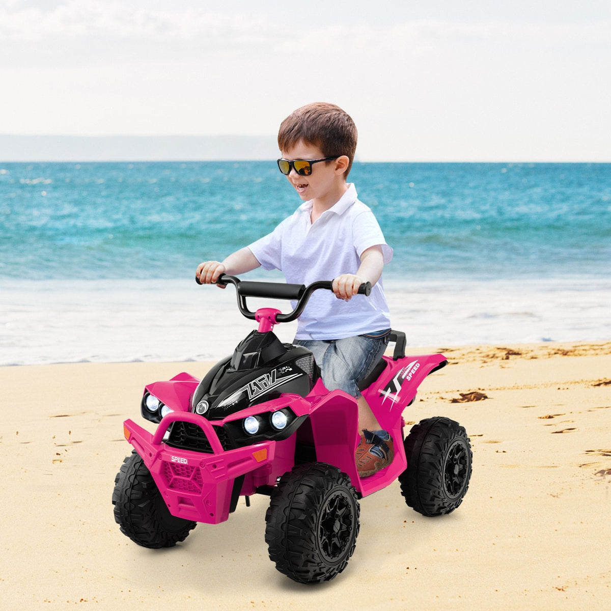 12V Kids Ride On ATV Quad with 77 lb Load Capacity, High and Low Speed, Portable Handle and Headlights, Ages 3 to 8, Pink