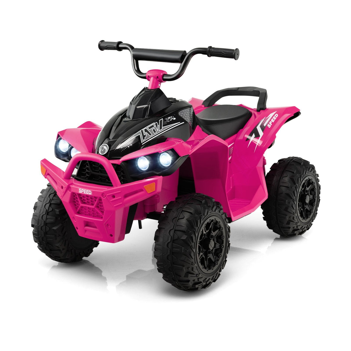 12V Kids Ride On ATV Quad with 77 lb Load Capacity, High and Low Speed, Portable Handle and Headlights, Ages 3 to 8, Pink