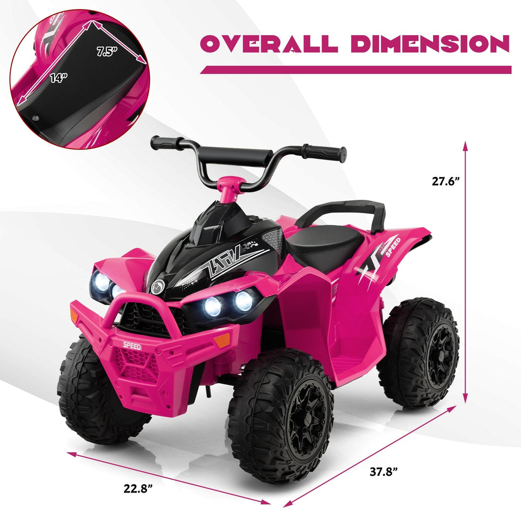 12V Kids Ride On ATV Quad with 77 lb Load Capacity, High and Low Speed, Portable Handle and Headlights, Ages 3 to 8, Pink