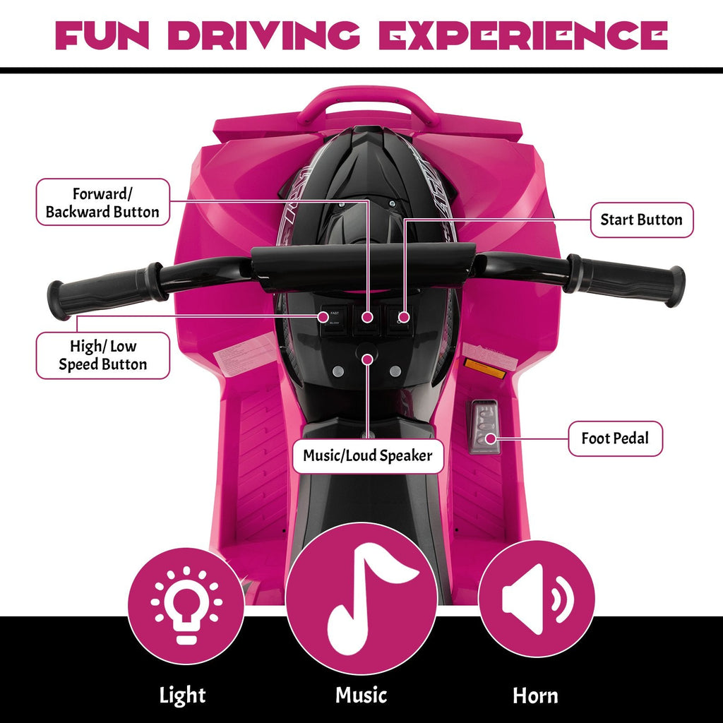 12V Kids Ride On ATV Quad with 77 lb Load Capacity, High and Low Speed, Portable Handle and Headlights, Ages 3 to 8, Pink