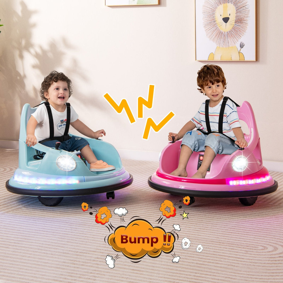 12V Kids Ride On Bumper Car with Carry Handle in the Backrest, 5 Point Belt, 360 Spin and Parent Remote, 66 lb, Pink