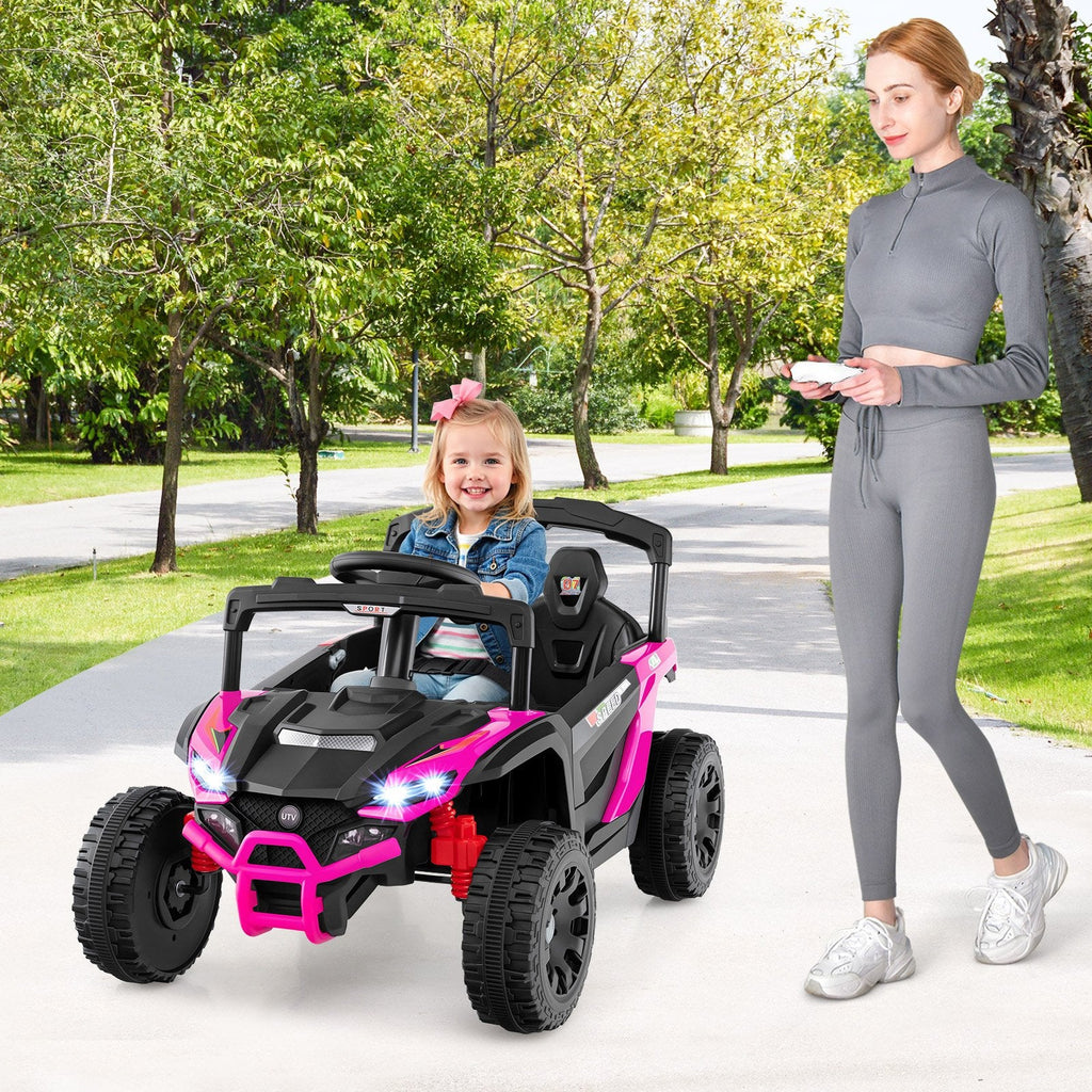 12V Kids Ride On UTV with Soft Start, Parent Remote, 3 Speeds, Spring Suspension and LED Lights, 3.1 mph, Hot Pink