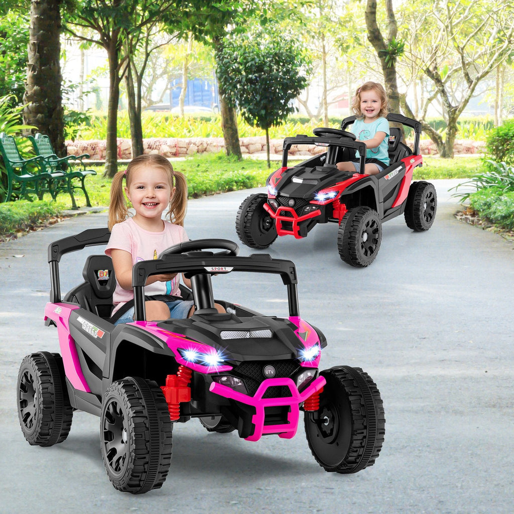 12V Kids Ride On UTV with Soft Start, Parent Remote, 3 Speeds, Spring Suspension and LED Lights, 3.1 mph, Hot Pink