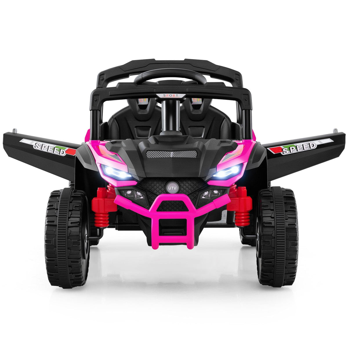 12V Kids Ride On UTV with Soft Start, Parent Remote, 3 Speeds, Spring Suspension and LED Lights, 3.1 mph, Hot Pink
