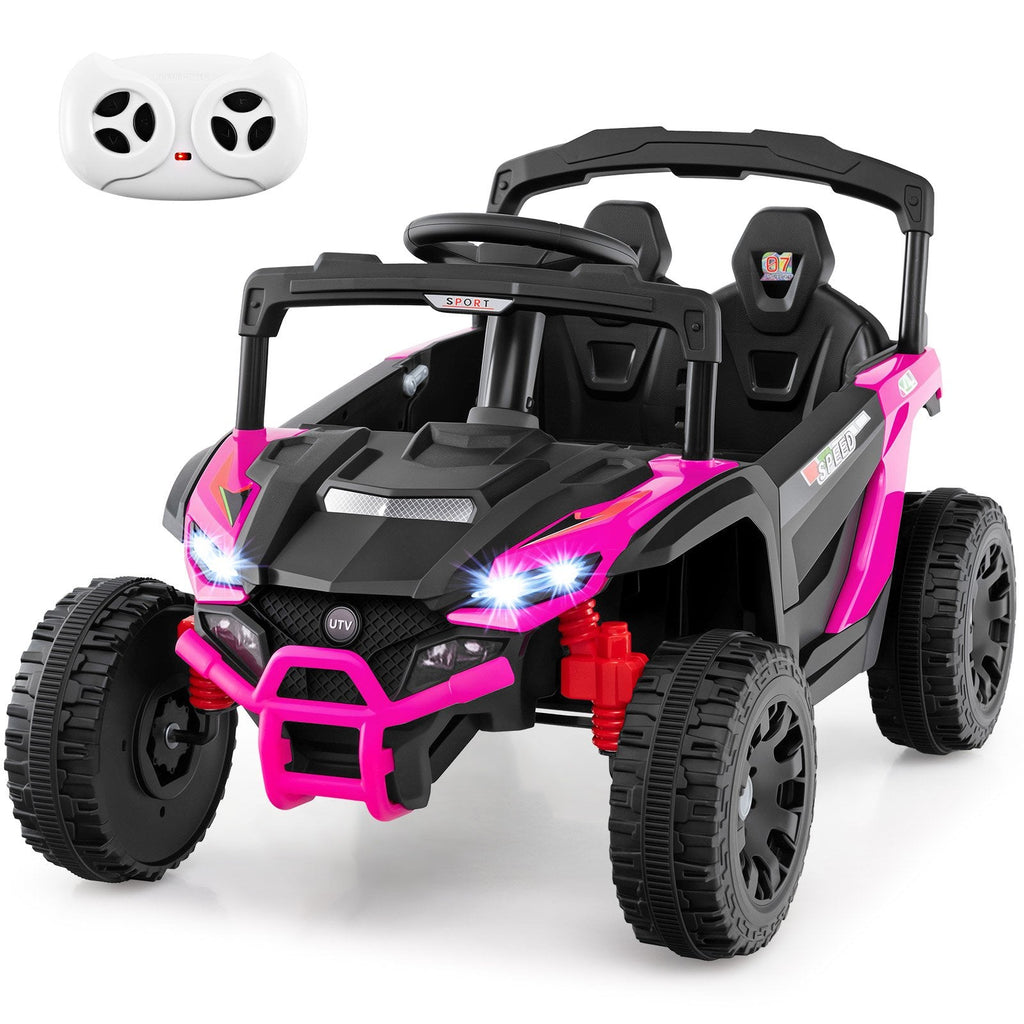12V Kids Ride On UTV with Soft Start, Parent Remote, 3 Speeds, Spring Suspension and LED Lights, 3.1 mph, Hot Pink