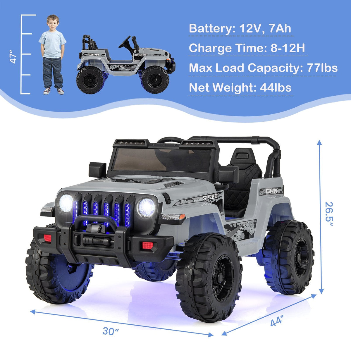 12V Kids 2 Seater Ride On Truck with EPS Auto Homing Steering, 2.4G Remote and Soft Start, 77 lb, Gray
