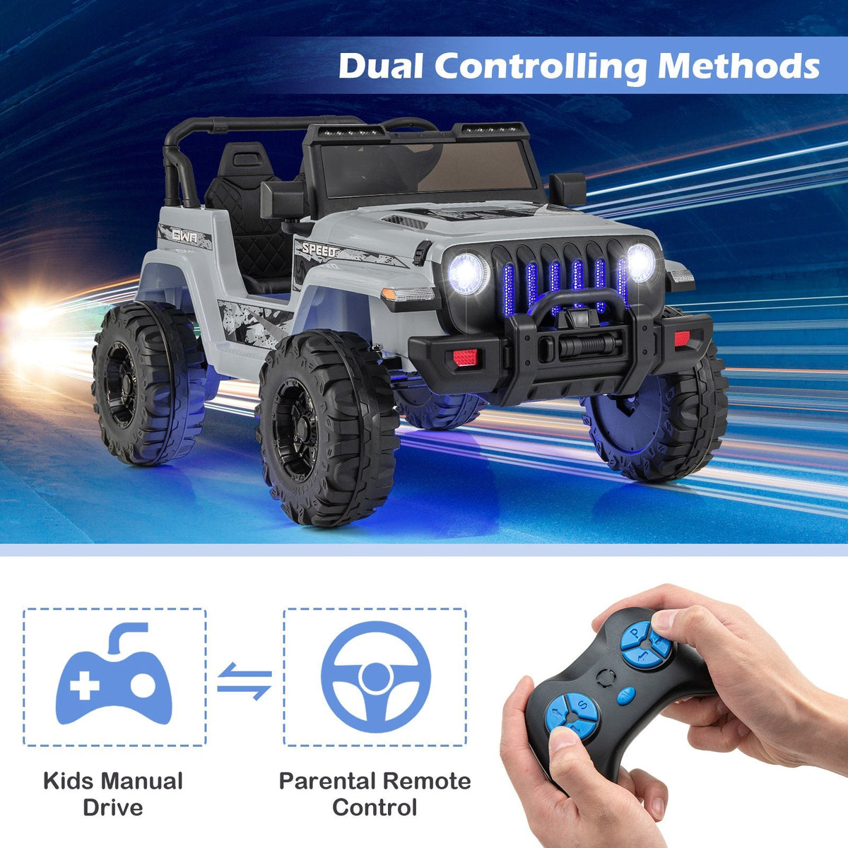 12V Kids 2 Seater Ride On Truck with EPS Auto Homing Steering, 2.4G Remote and Soft Start, 77 lb, Gray