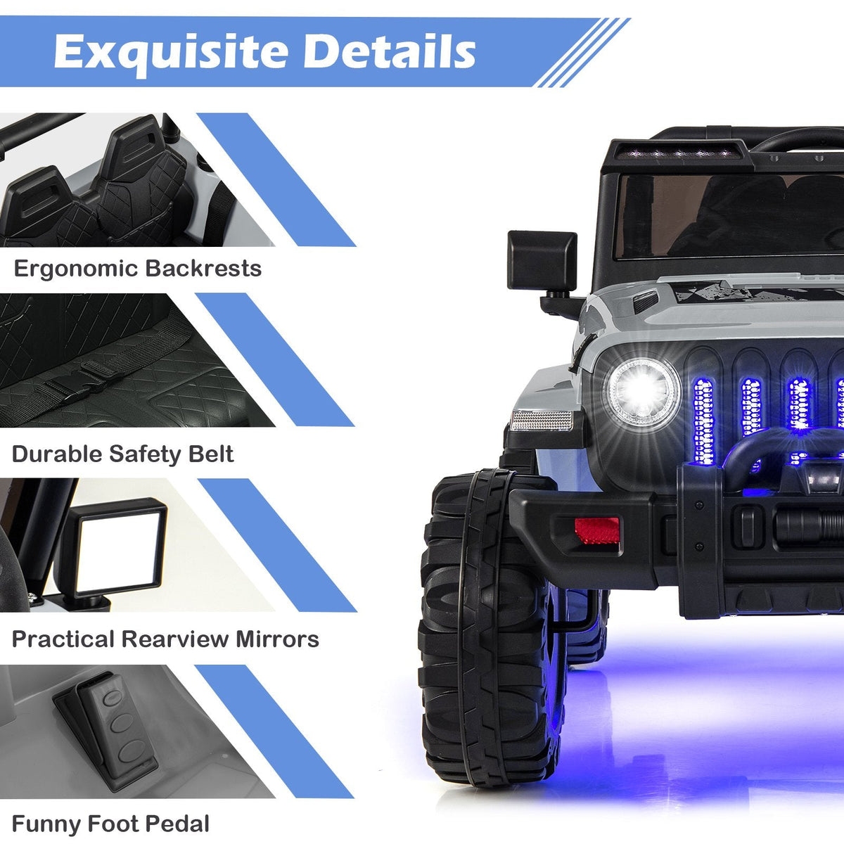 12V Kids 2 Seater Ride On Truck with EPS Auto Homing Steering, 2.4G Remote and Soft Start, 77 lb, Gray