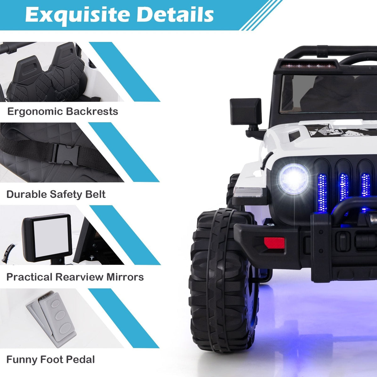 12V Kids 2 Seater Ride On Truck with 35 kg Load Capacity, 2.4G Remote, Spring Suspension and USB, White