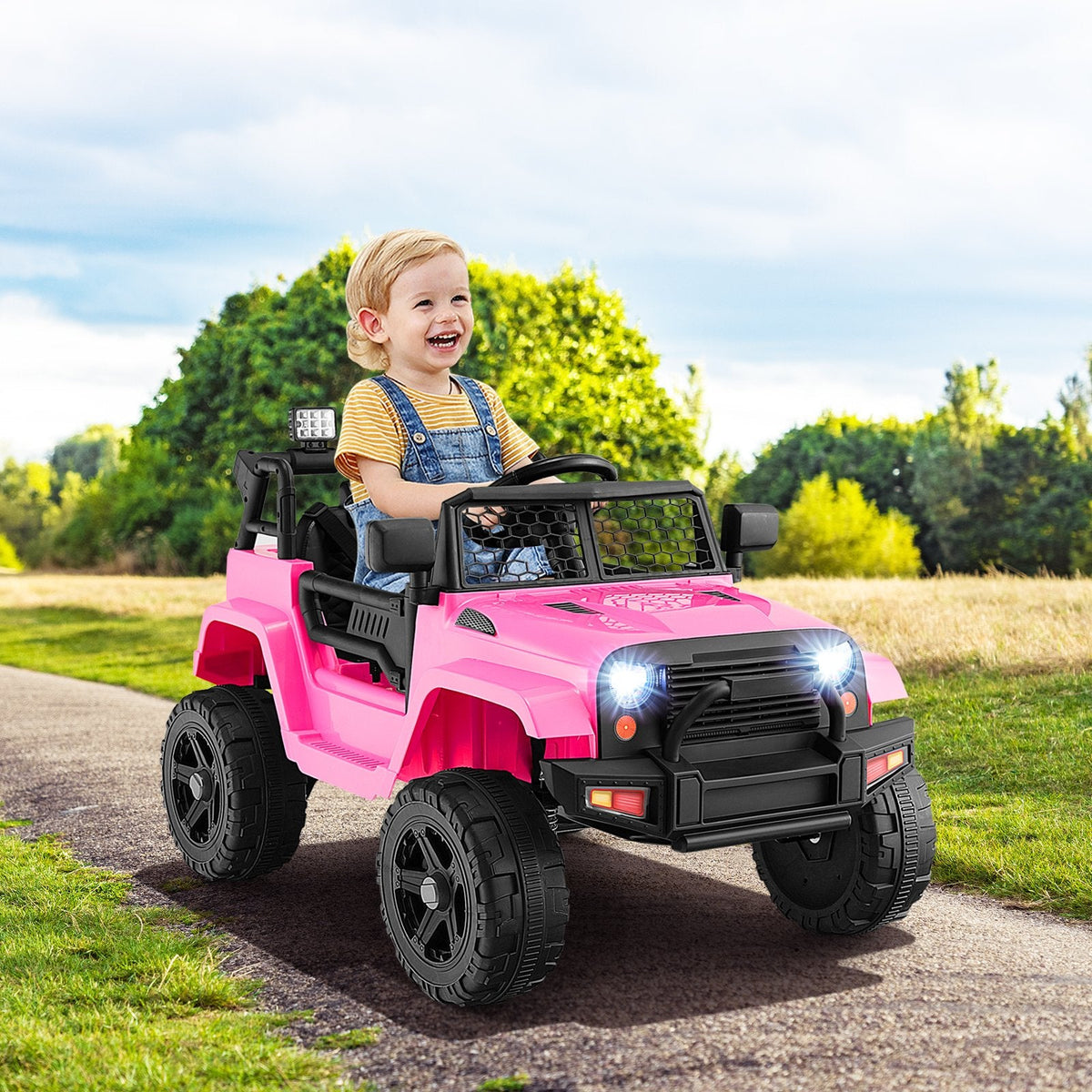 12V Kids Ride On Truck with One Button Start, Parent Remote, 3 Speeds, Slow Start and Spring Suspension, 66 lb, Pink