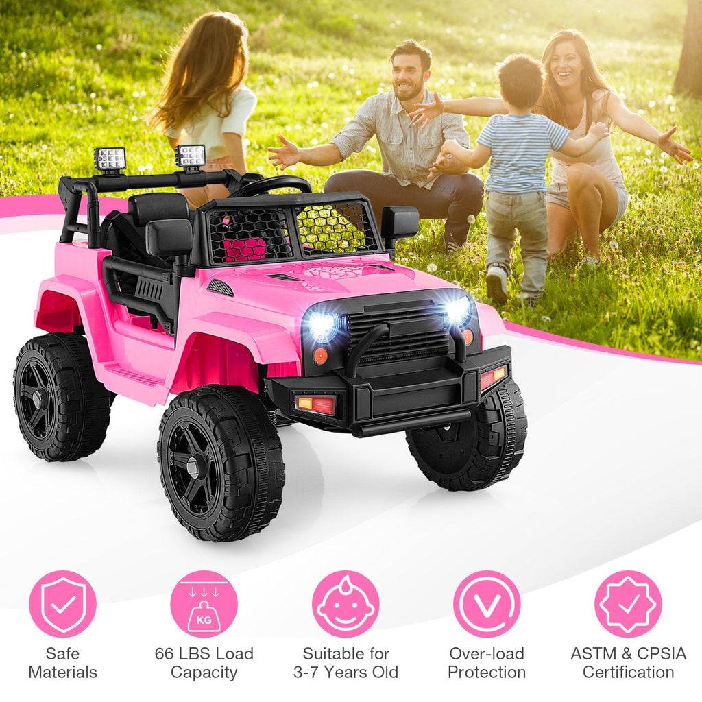 12V Kids Ride On Truck with One Button Start, Parent Remote, 3 Speeds, Slow Start and Spring Suspension, 66 lb, Pink