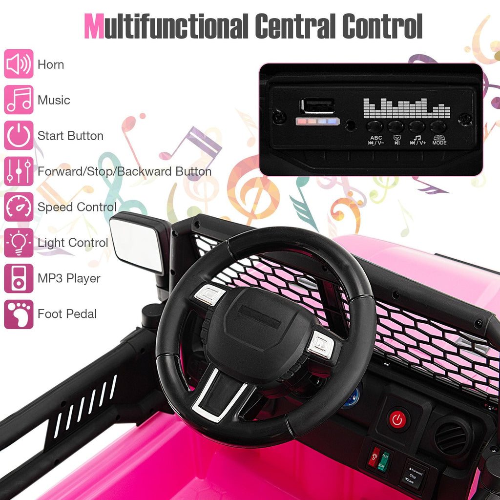 12V Kids Ride On Truck with One Button Start, Parent Remote, 3 Speeds, Slow Start and Spring Suspension, 66 lb, Pink