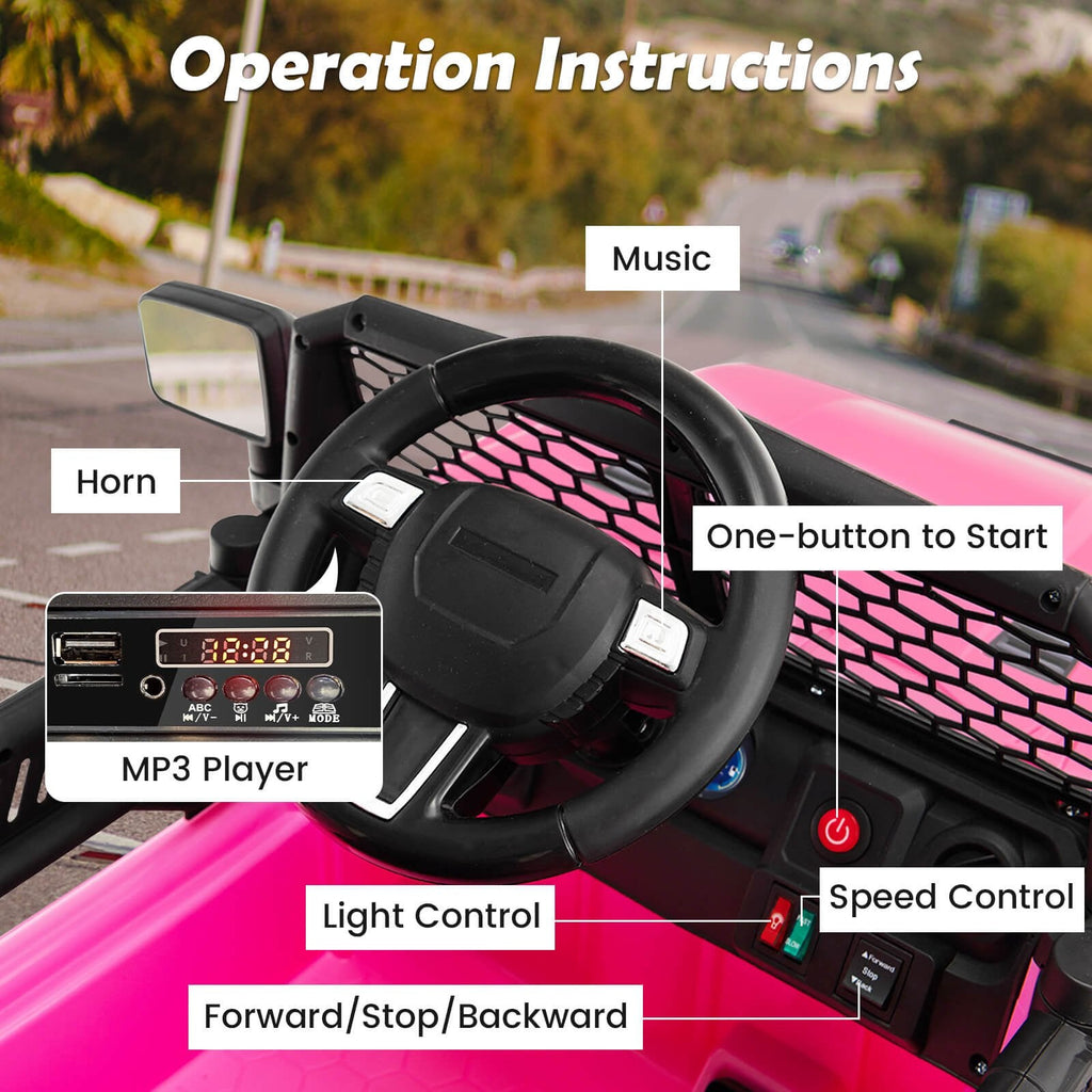 12V Kids Ride On Truck with One Button Start, Parent Remote, 3 Speeds, Slow Start and Spring Suspension, 66 lb, Pink