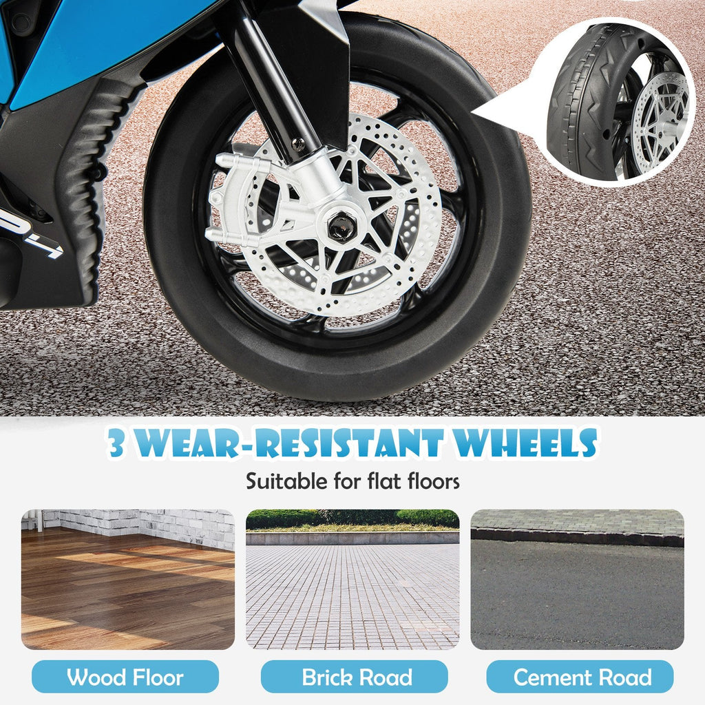 12V Licensed BMW Kids 3 Wheel Motorcycle with High and Low Speed, USB, Study Mode and Headlight, 66 lb, Blue