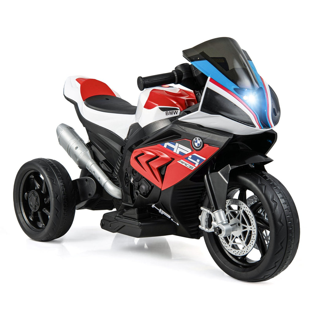 12V Licensed BMW Kids 3 Wheel Motorcycle with Elevated Seat, Windshield, USB and Headlight, 66 lb, Red