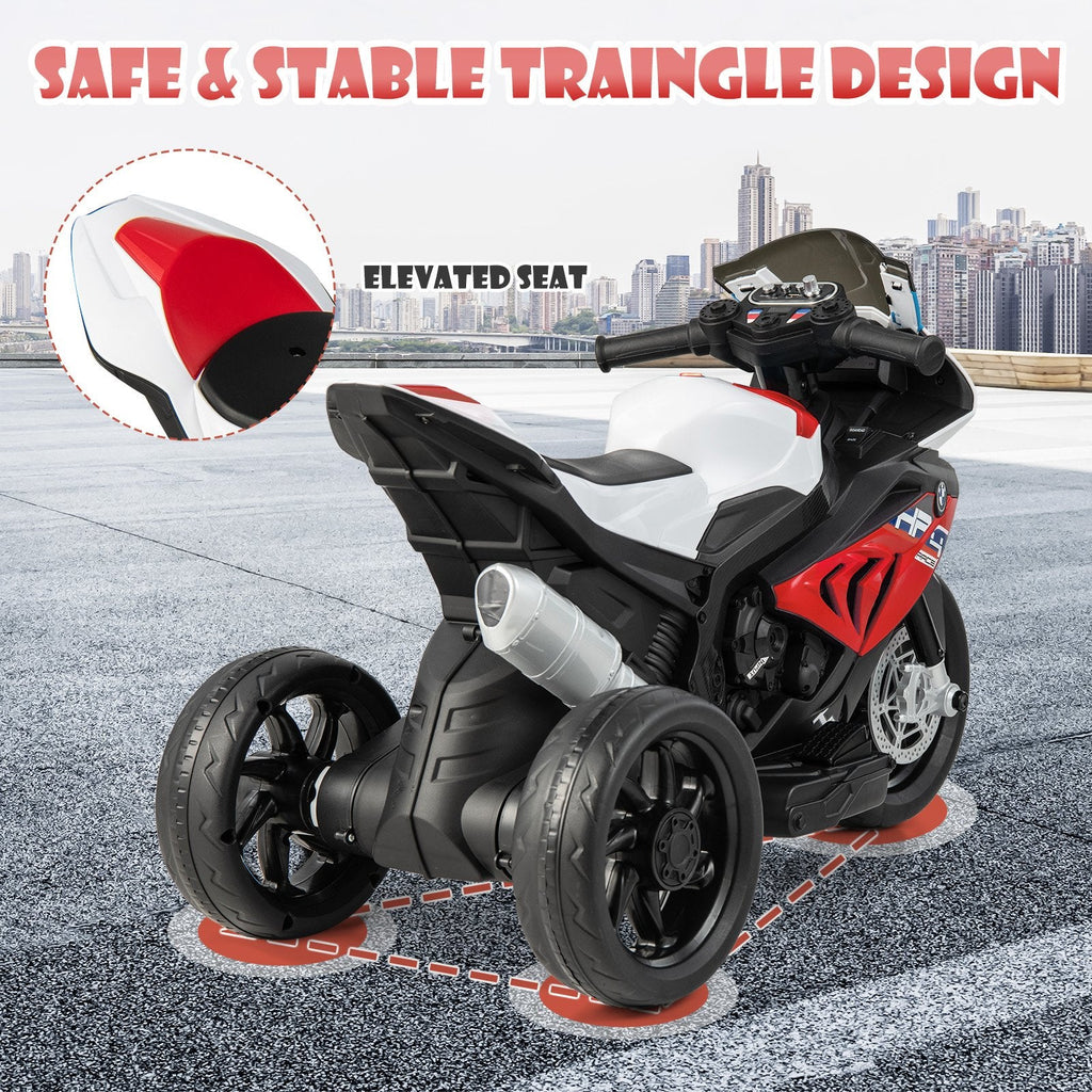 12V Licensed BMW Kids 3 Wheel Motorcycle with Elevated Seat, Windshield, USB and Headlight, 66 lb, Red