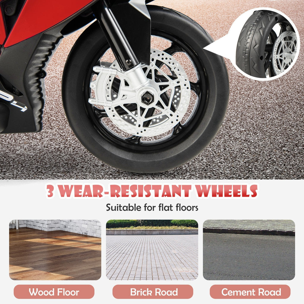 12V Licensed BMW Kids 3 Wheel Motorcycle with Elevated Seat, Windshield, USB and Headlight, 66 lb, Red