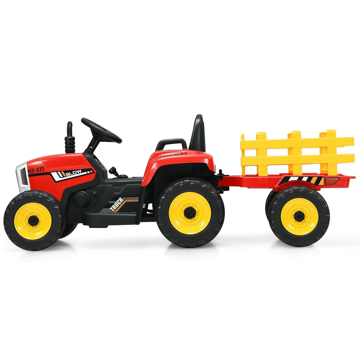 12V Kids Ride On Tractor with Detachable Trailer, 3 Gear Shift, Anti Slip Wheels and Soft Start, 66 lb, Red