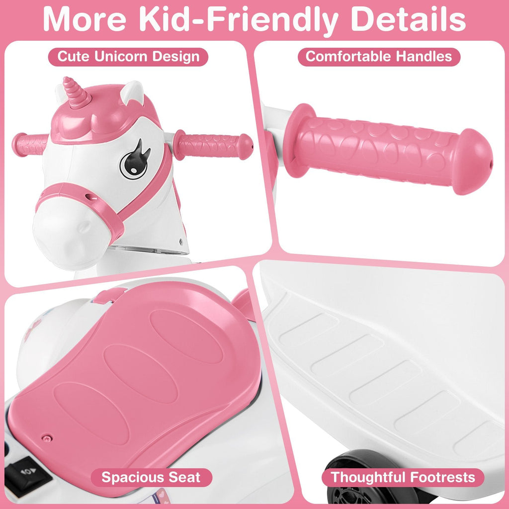 12V Kids Ride On Unicorn with Detachable Training Wheels, Horse Riding Mode, Handles and Footrests, 66 lb, Pink