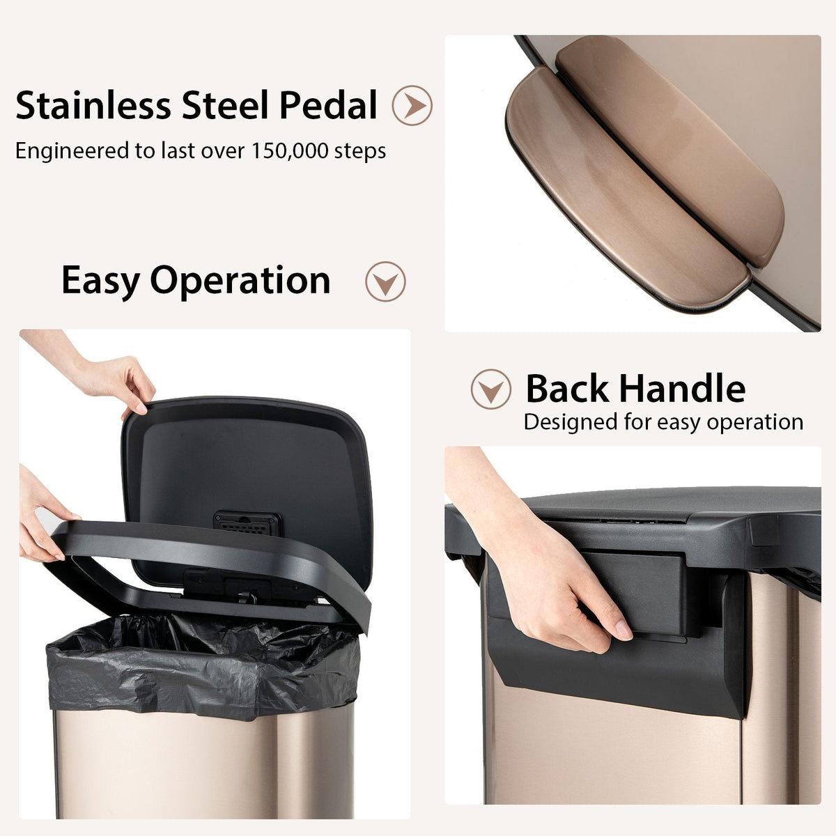 13.2 Gallon Step Trash Can with Soft Close Lid and Deodorizer Compartment-Golden