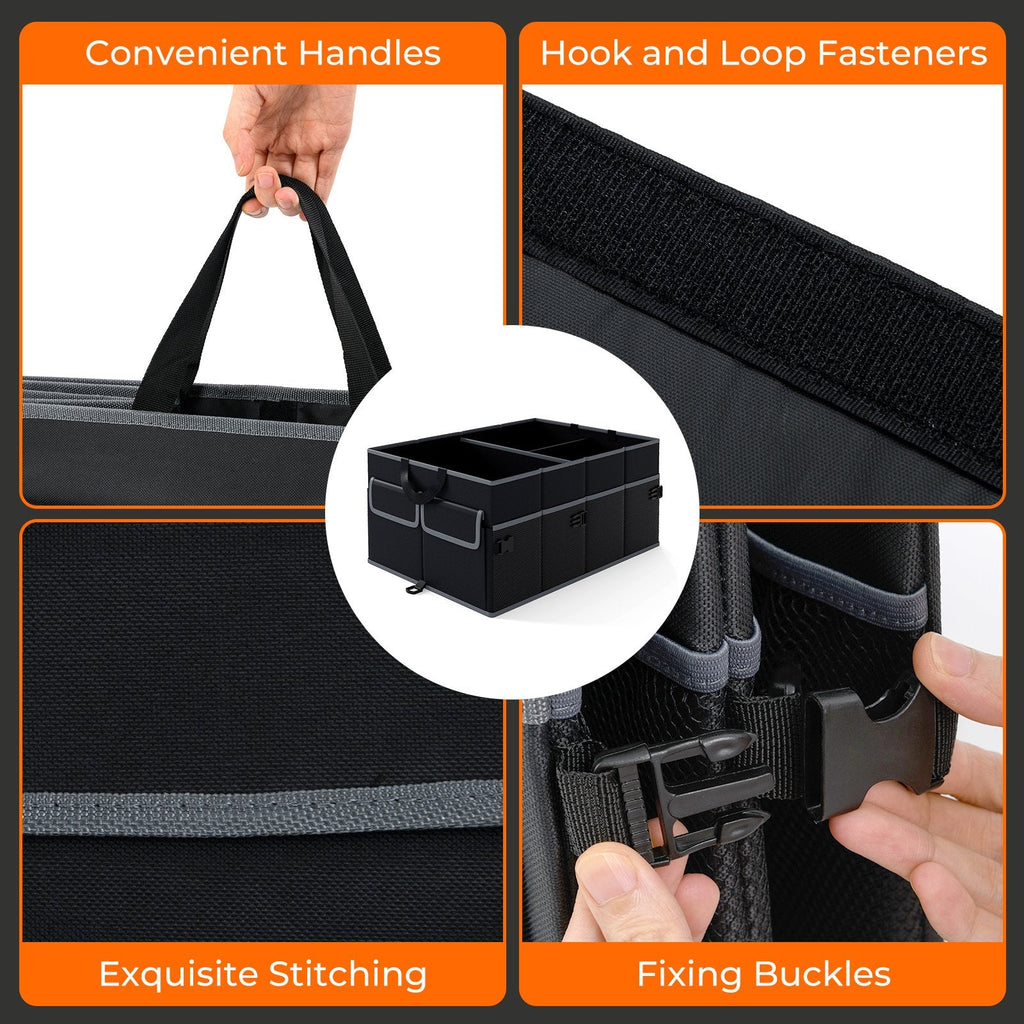 13 Gallon Car Trunk Organizer with Removable Divider and 6 Pockets-Black