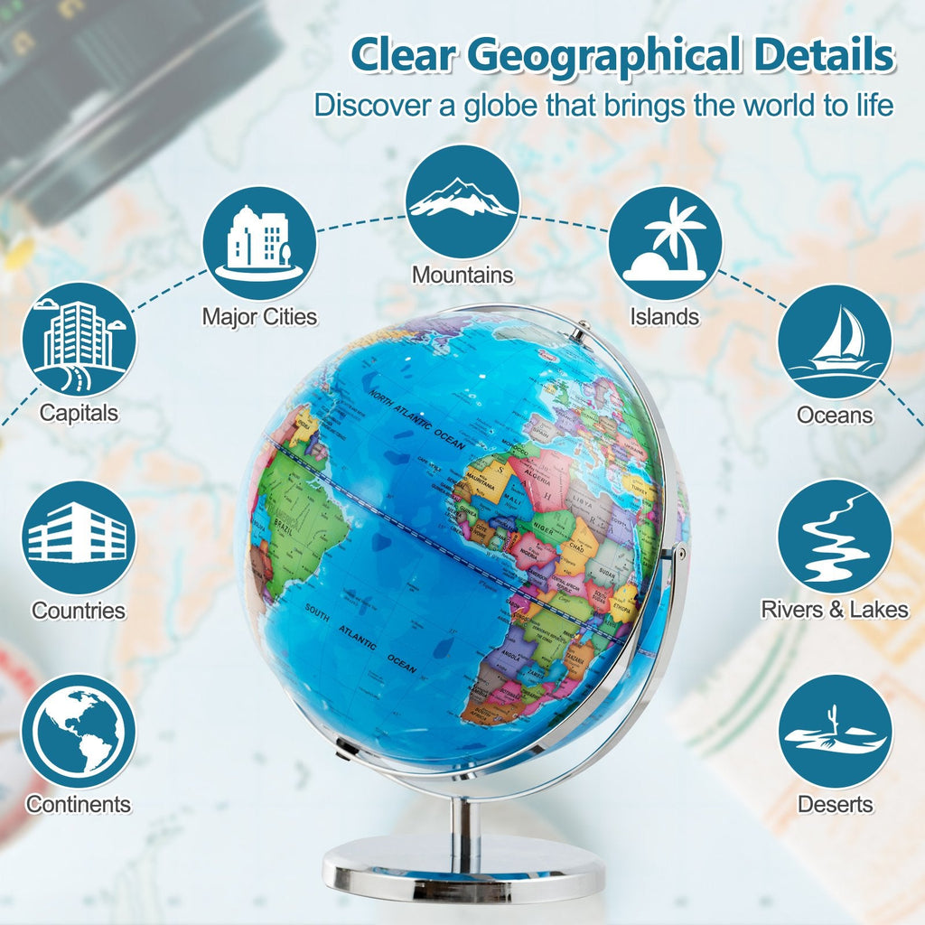13 Inch Illuminated World Globe 720° Rotating Map with LED Light